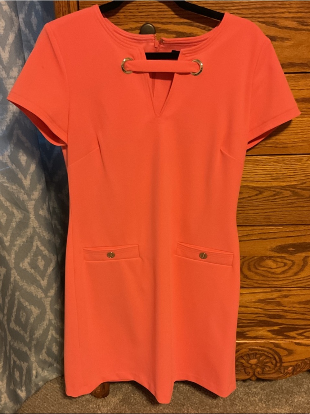 Tommy Hilfiger Coral-Orange Mini Dress with Gold Hardware